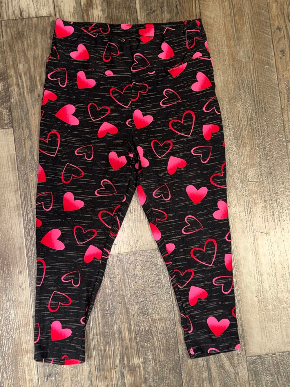 Terra & Sky Black Heart Print Leggings Stretch Pull-On Elastic Waist